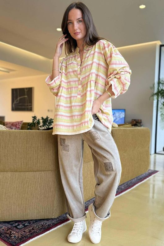 Hallie Stripe Cotton Smock Blouse E /16=